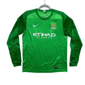 Nike Manchester City Jersey Boys XL Green Long Sleeve Etihad Airways Dri-Fit